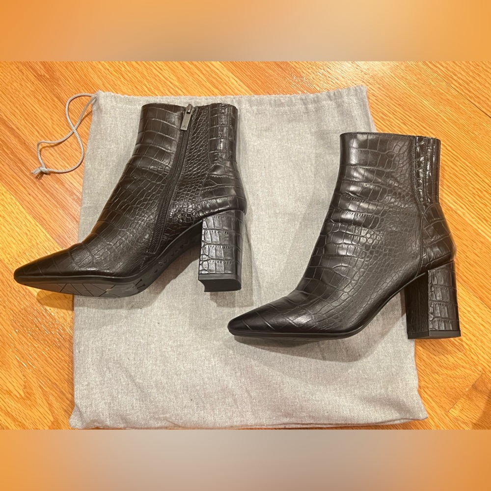 Aquatalia Black Croc-Embossed Ankle Boots - Picture 3 of 5